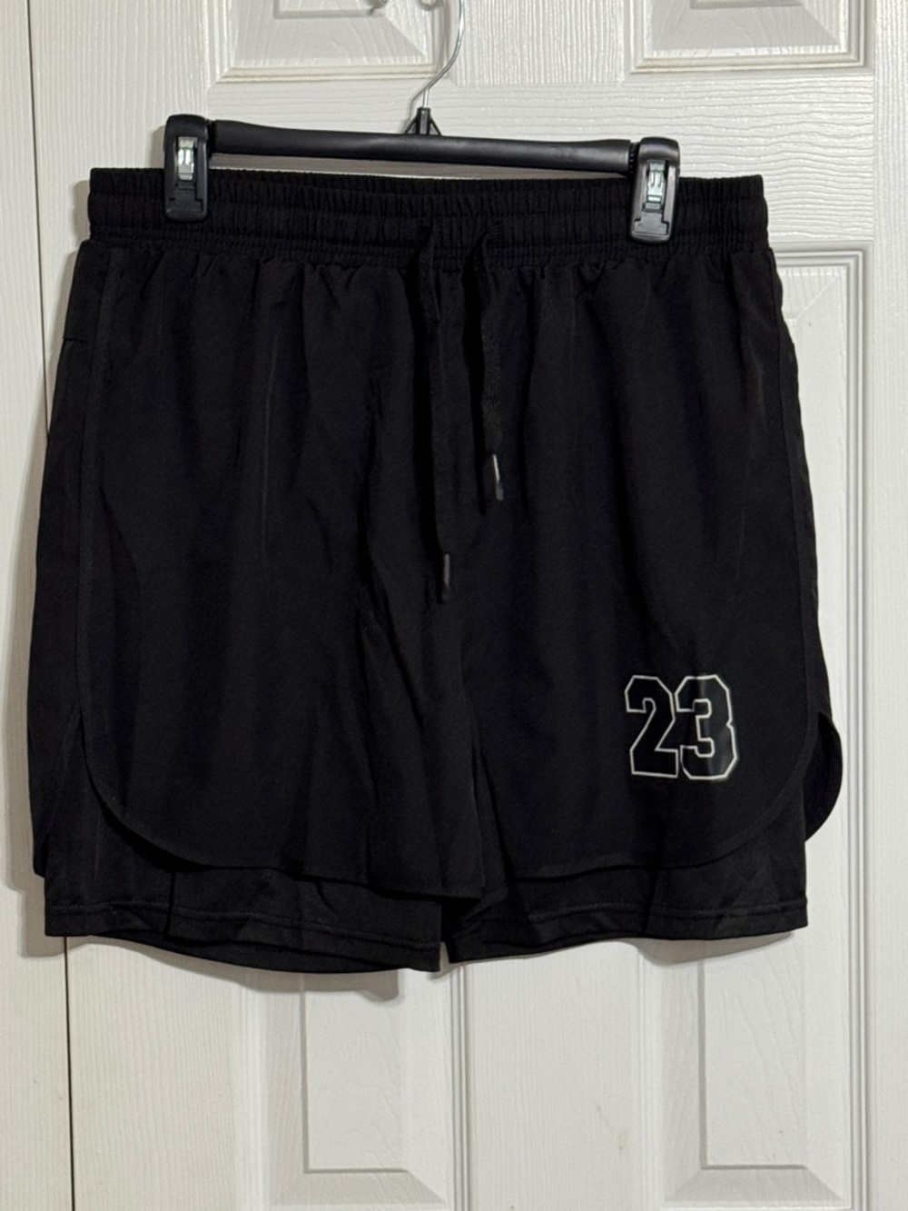 Boys Black Athletic Double-Layer Shorts with Number 23 Detail